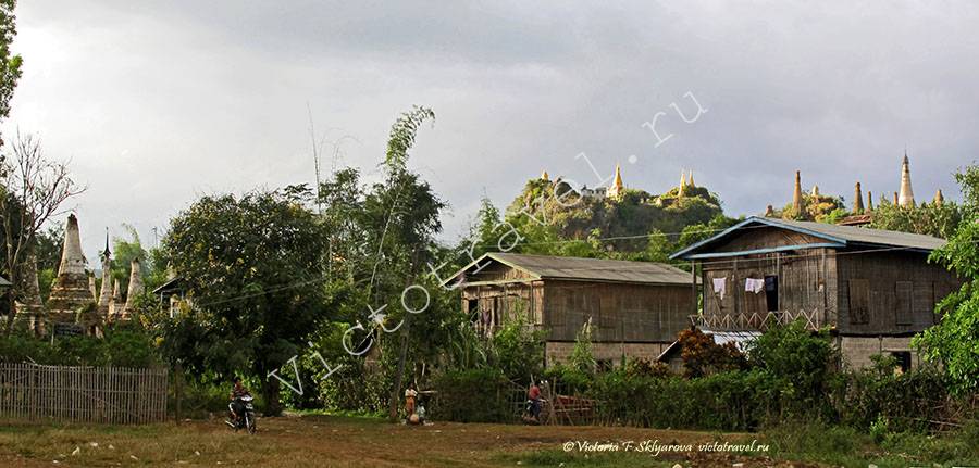Деревня, пагоды Индейн, озеро Инле, Мьянма, Inle-Indein