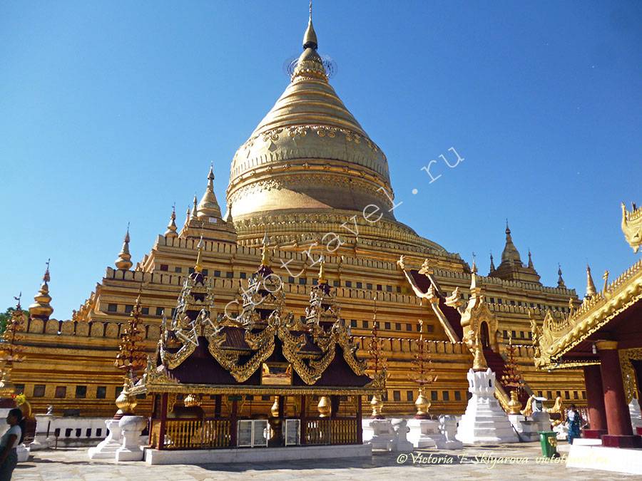 Золотая Shwezigon Paya - Швезигон Пагода, Баган, Мьянма