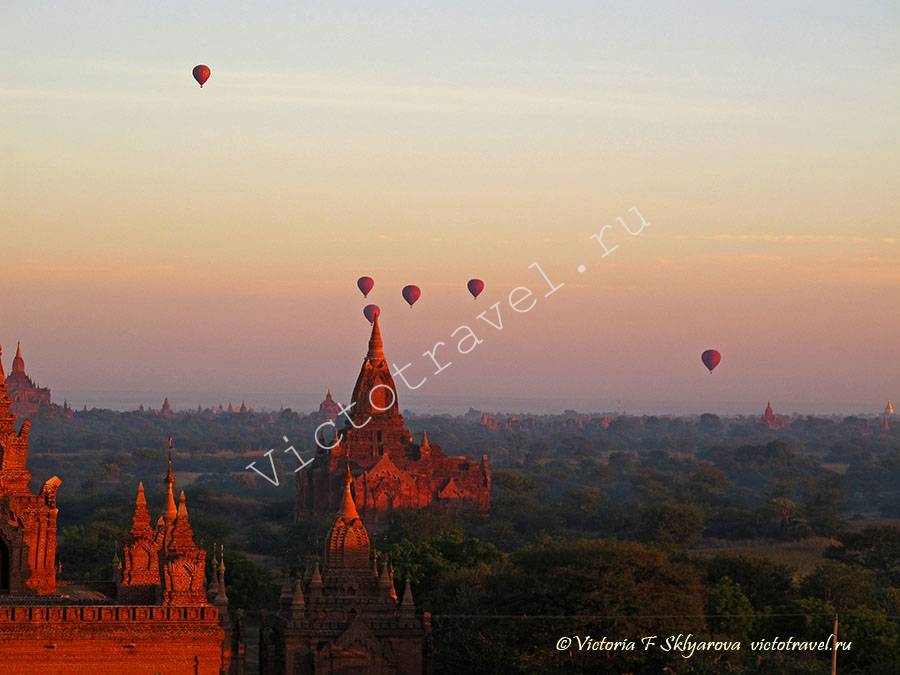 Храмы, Пагоды, рассвет в Багане, Красота, Мьянма