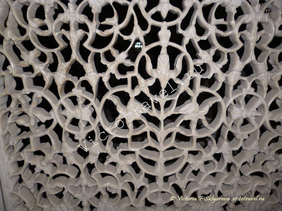 мраморный кружевной декор внутри Тадж Махал, Агра